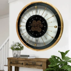 THE GEARS CLOCK Wall Clock with Real Moving Gears SP-LI_ 32 in Round BLACK-WOOD